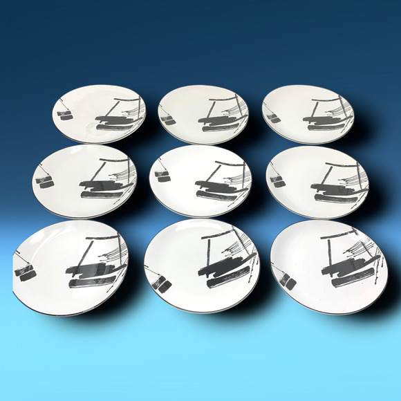 Vintage 1986 Lot 9 Sango x Larry Laslo "Calligraphy" Oval 8" Salad Bread Plates - Picture 1 of 6